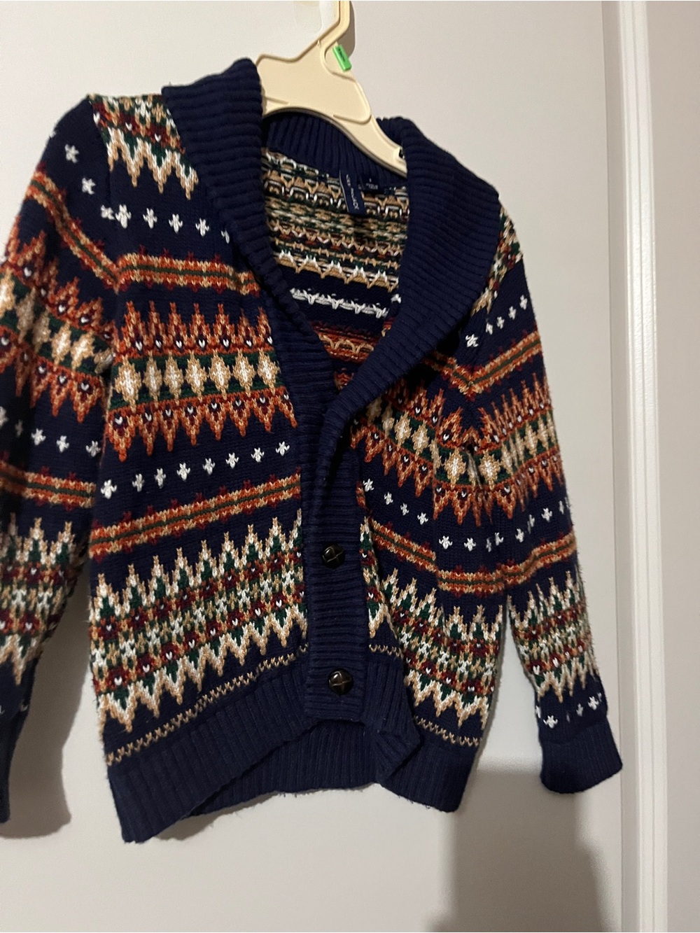 Janie and Jack Navy Multicolor Fair Isle Shawl Collar Cardigan